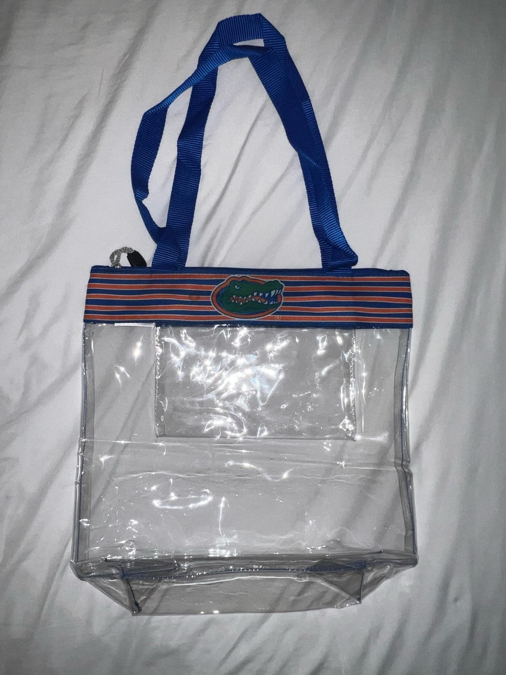 FL Gators Stadium Approved Clear zipper Bag with Blue and Orange stripes